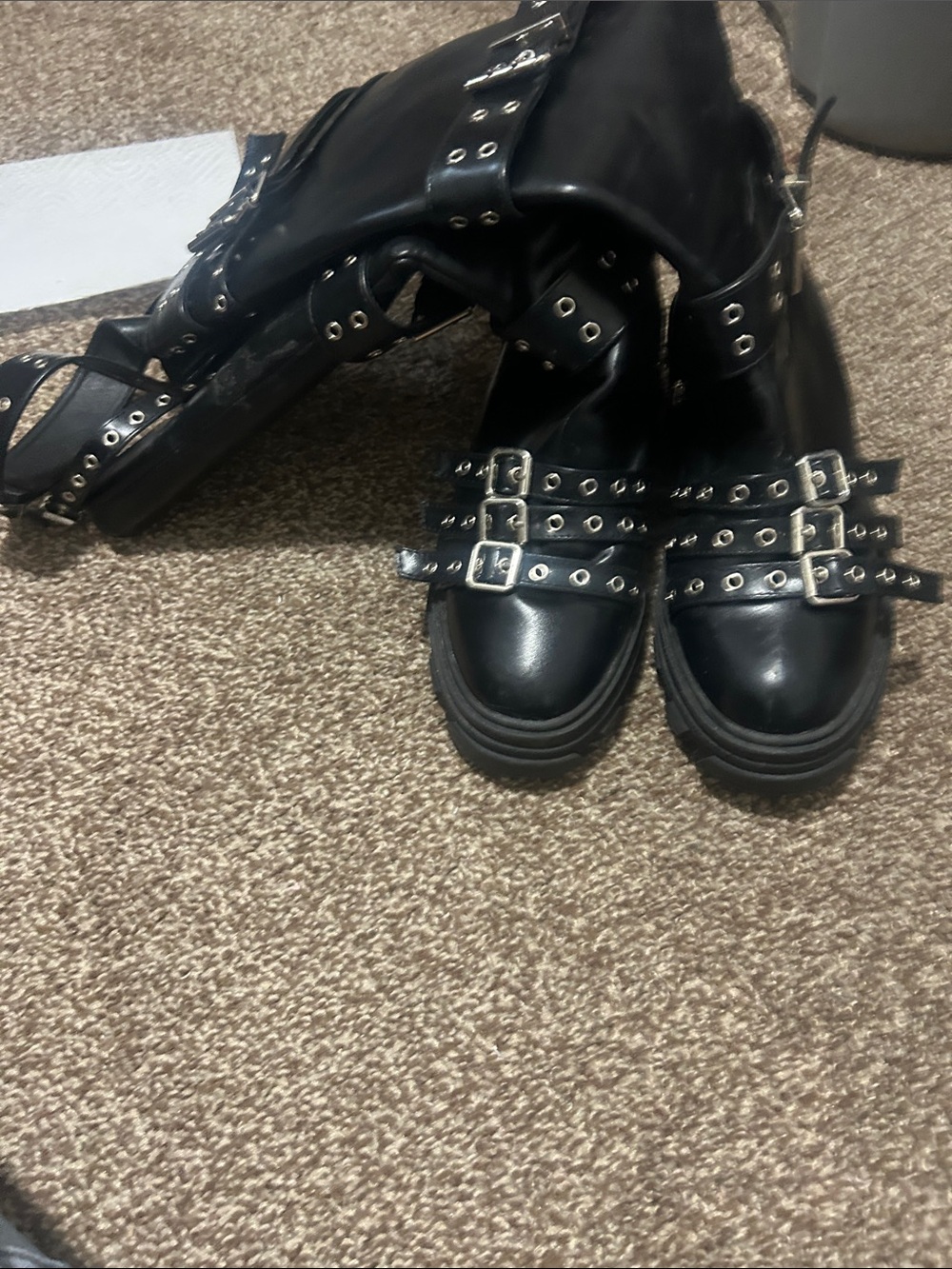 EGO Black Studded Buckle Combat Boots